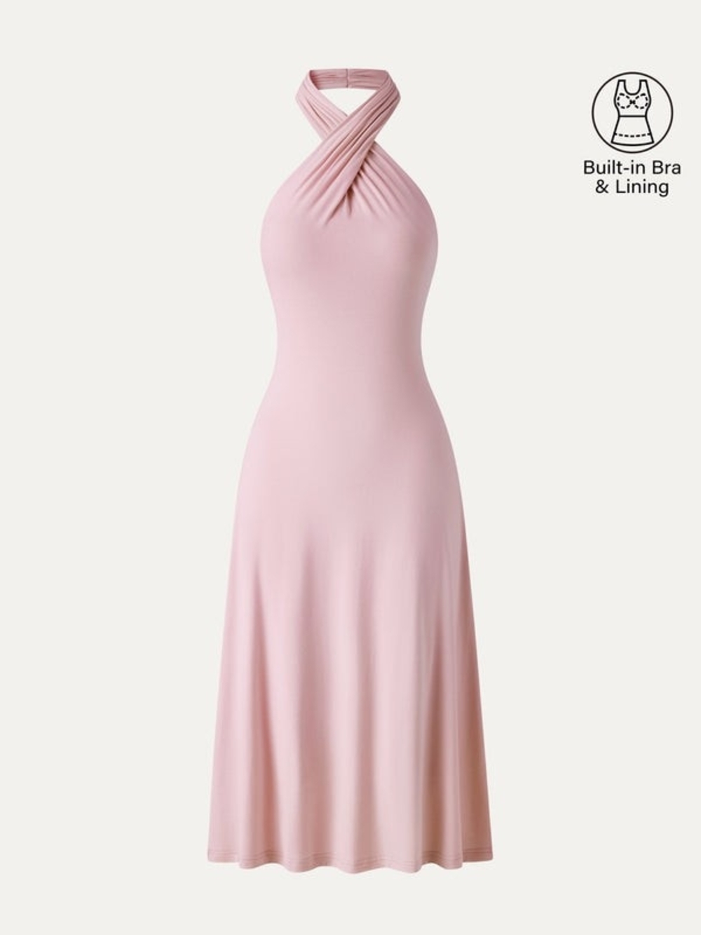OGL CoolTouch Criss-Cross Halter Open-Back Midi Bra Dress In Light Pink